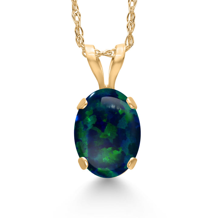 Green Simulated Opal-Cabochon - October_Pendant in 14K Yellow Gold