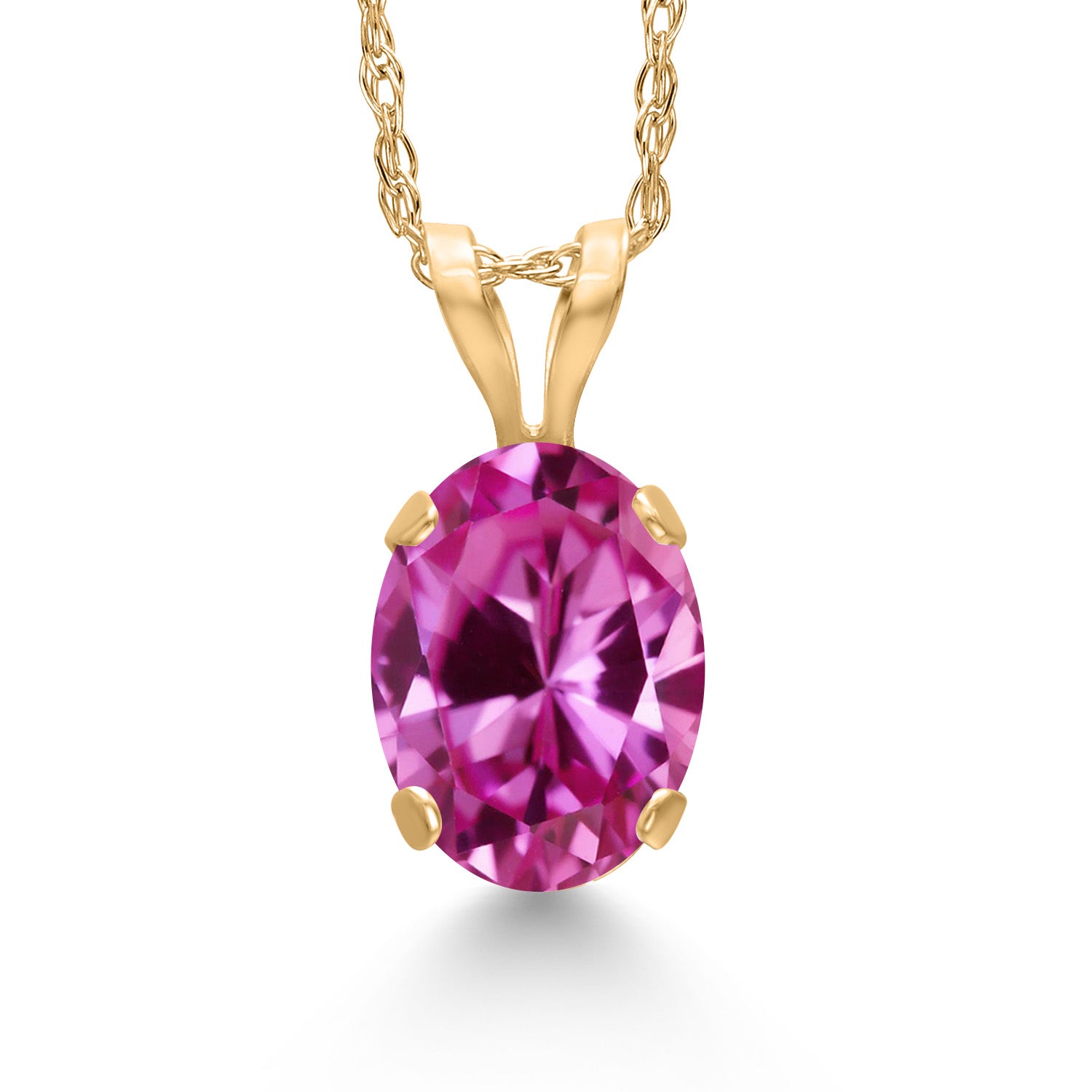 Pink Created Sapphire - September_Pendant in 14K Yellow Gold
