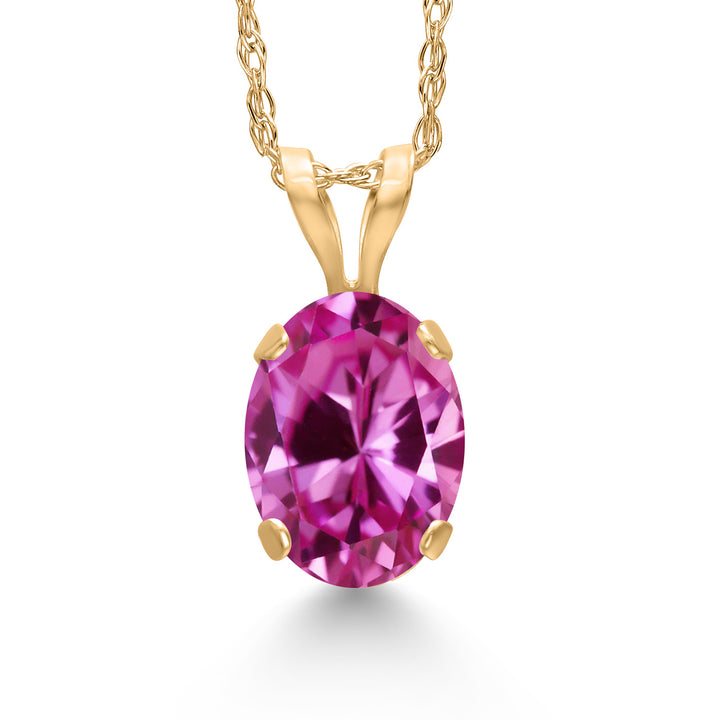 Pink Created Sapphire - September_Pendant in 14K Yellow Gold