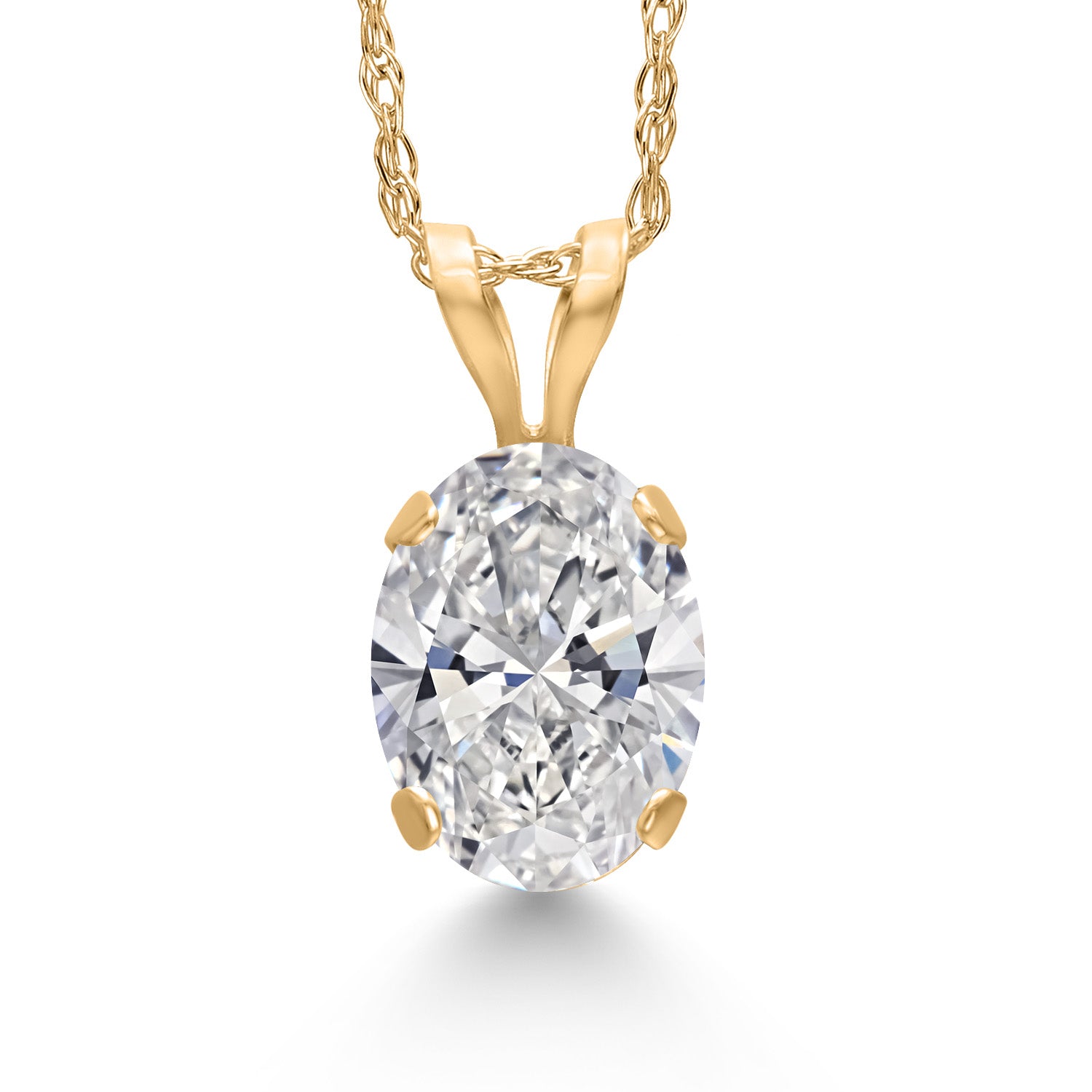 14K Yellow Gold Lab Grown Diamond Pendant Necklace for Women | 0.70 Cttw | Gemstone April Birthstone | Oval 7X5MM | DEF Color | VVS-VS Clarity | With 18 Inch Chain