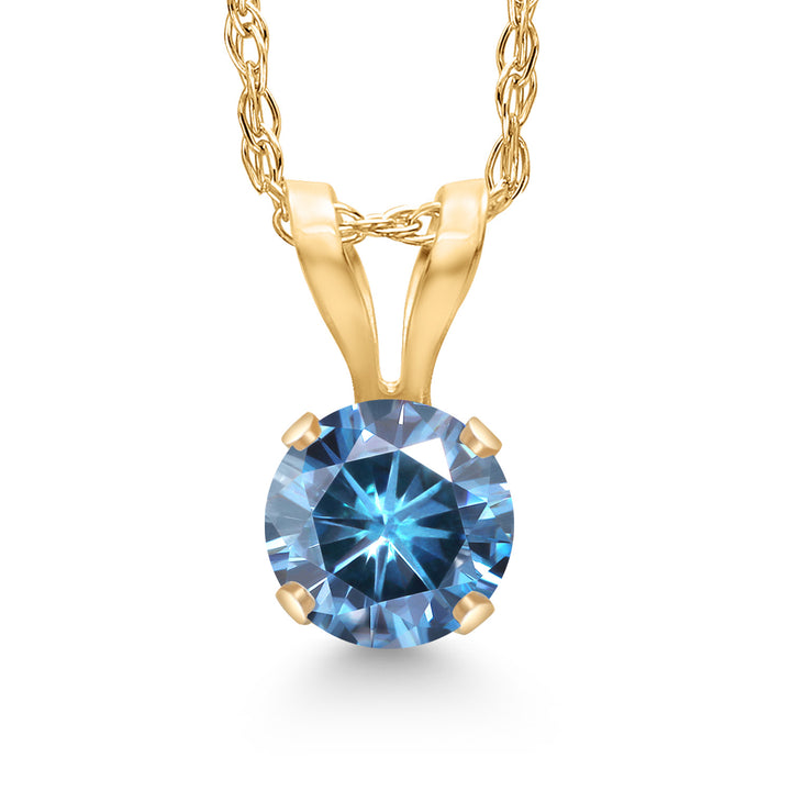 Persian Blue Moissanite - April_Pendant in 14K Yellow Gold