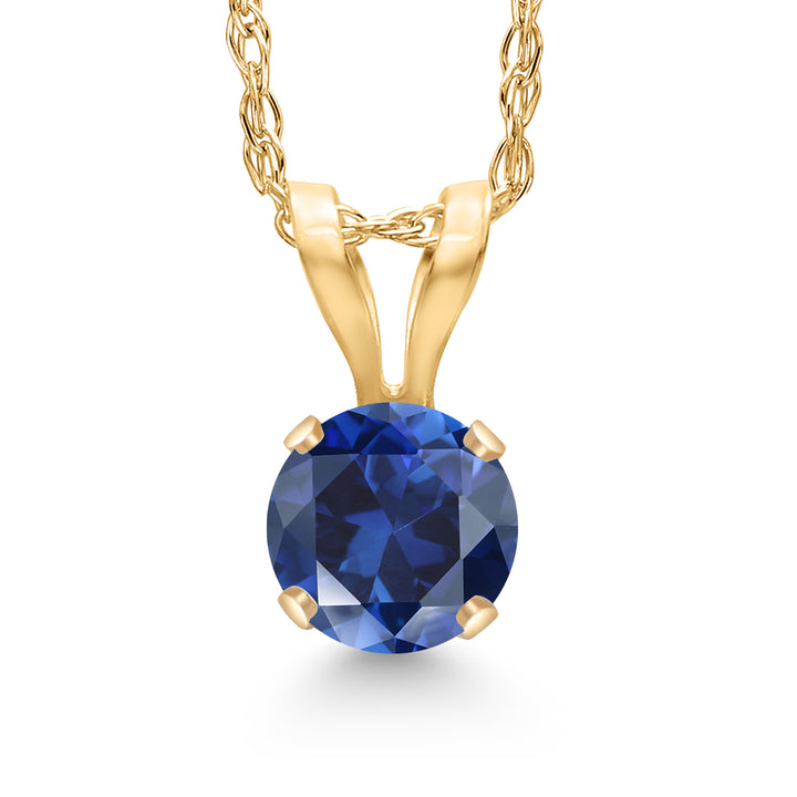 Blue Created Sapphire - September_Pendant in 14K Yellow Gold