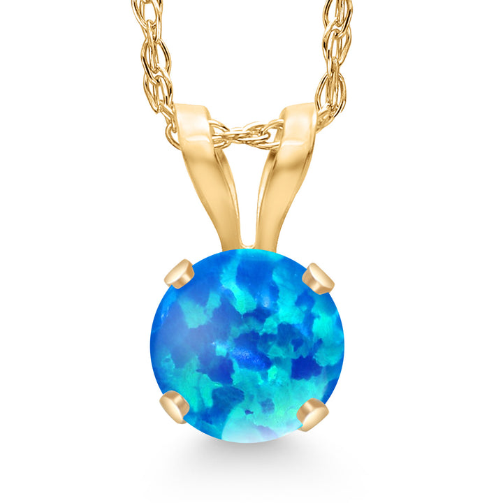 Blue Simulated Opal - October_Pendant in 14K Yellow Gold