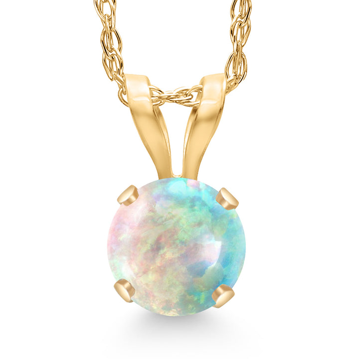 White Simulated Opal-Cabochon - October_Pendant in 14K Yellow Gold