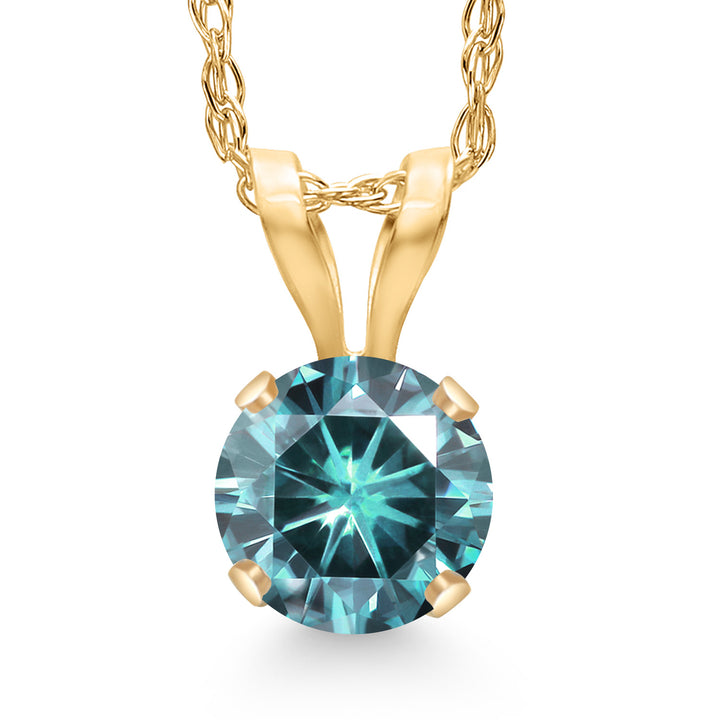 Blue Moissanite - April_Pendant in 14K Yellow Gold