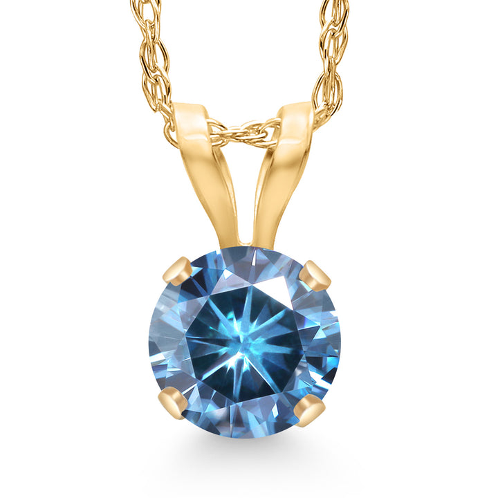 Persian Blue Moissanite - April_Pendant in 14K Yellow Gold