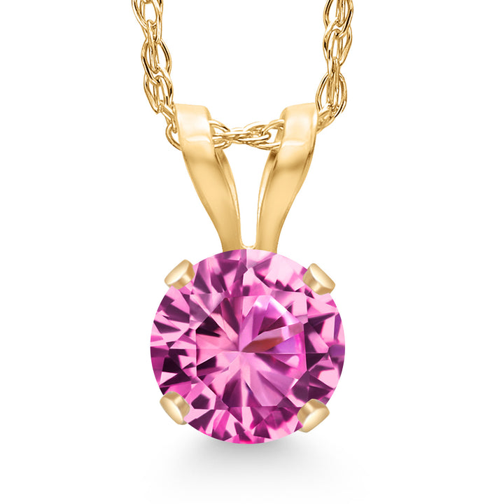Pink Created Sapphire - September_Pendant in 14K Yellow Gold
