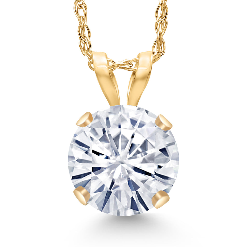 White Moissanite - April_Pendant in 14K Yellow Gold