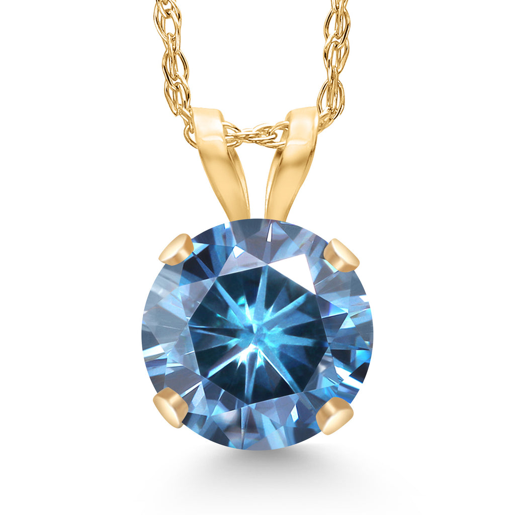 Persian Blue Moissanite - April_Pendant in 14K Yellow Gold