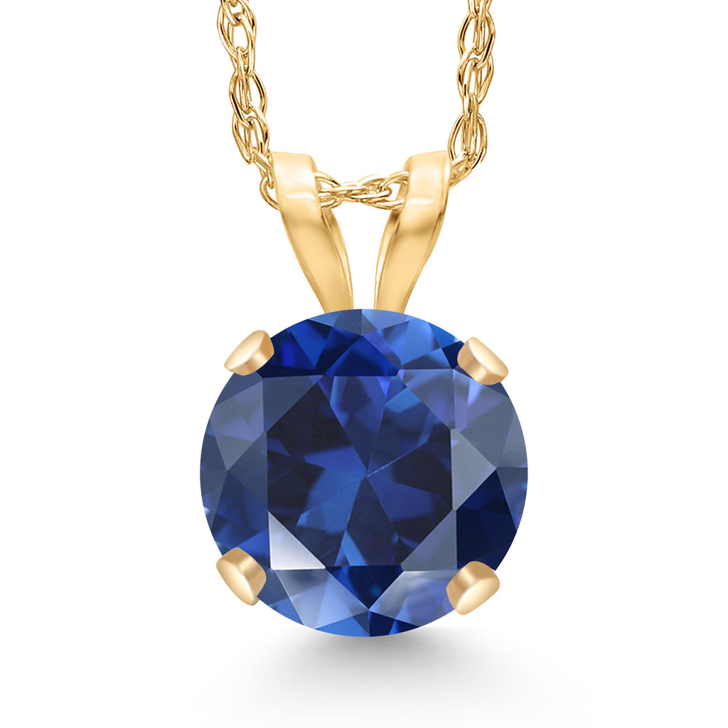 Blue Created Sapphire - September_Pendant in 14K Yellow Gold