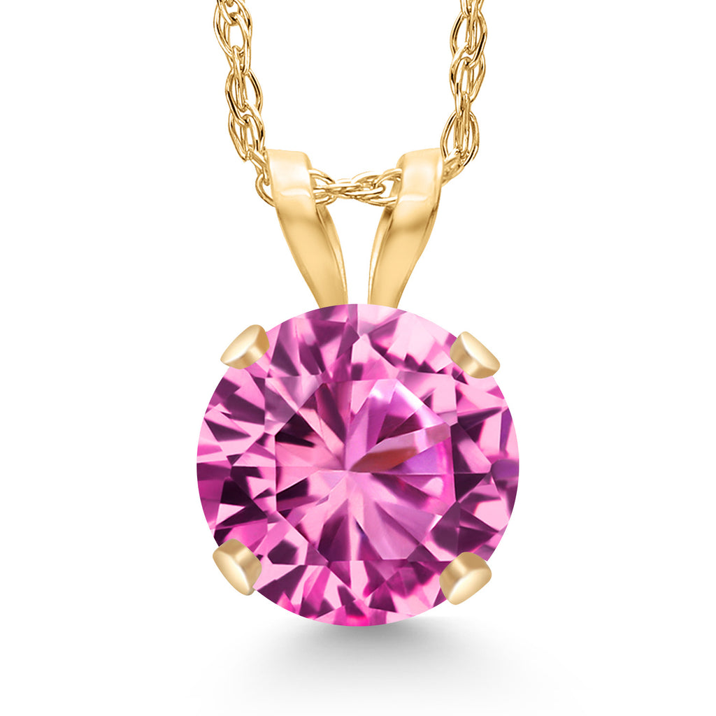 Pink Created Sapphire - September_Pendant in 14K Yellow Gold