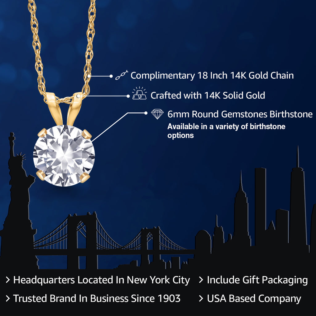 White Created Sapphire - September_Pendant in 14K Yellow Gold