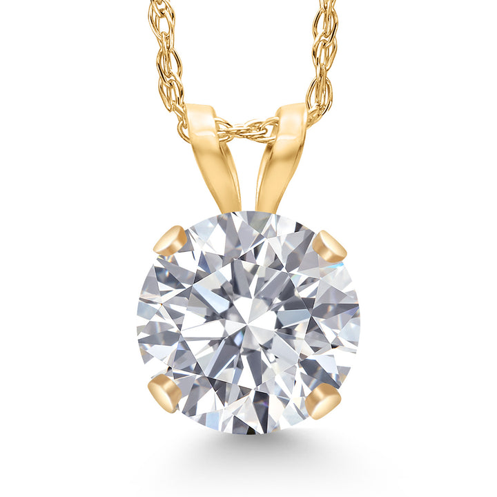 14K Yellow Gold White Lab Grown Diamond Pendant Necklace for Women | 0.74 Cttw | Gemstone April Birthstone | Round 6MM | DEF Color | VVS-VS Clarity | With 18 Inch Chain