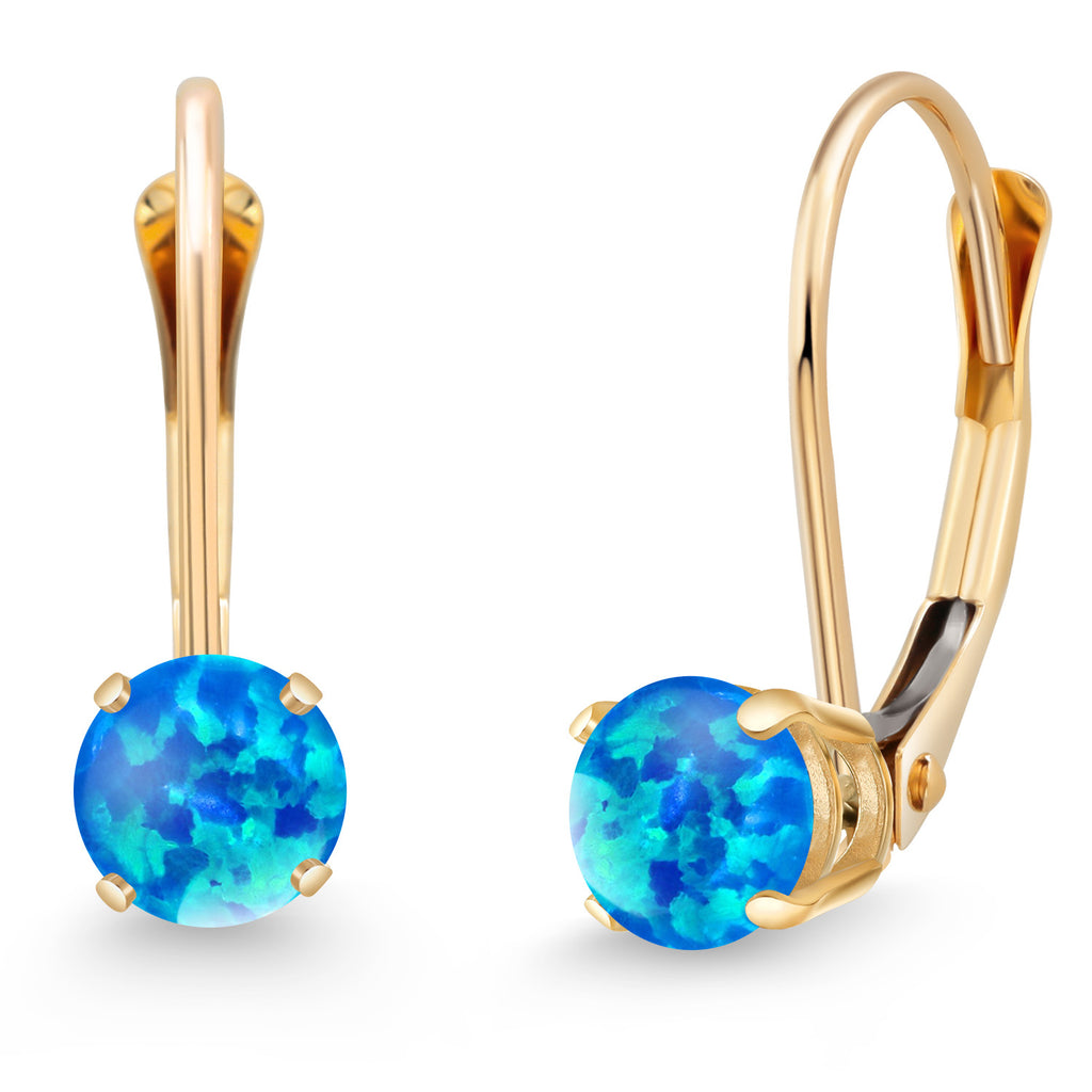 Blue Opal - October_Earrings in 14K Yellow Gold