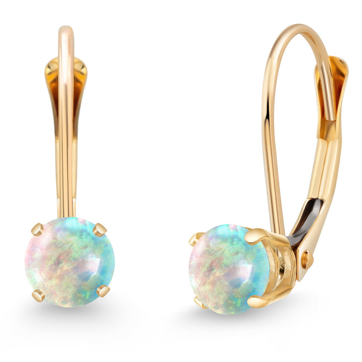 White Opal - October_Earrings in 14K Yellow Gold