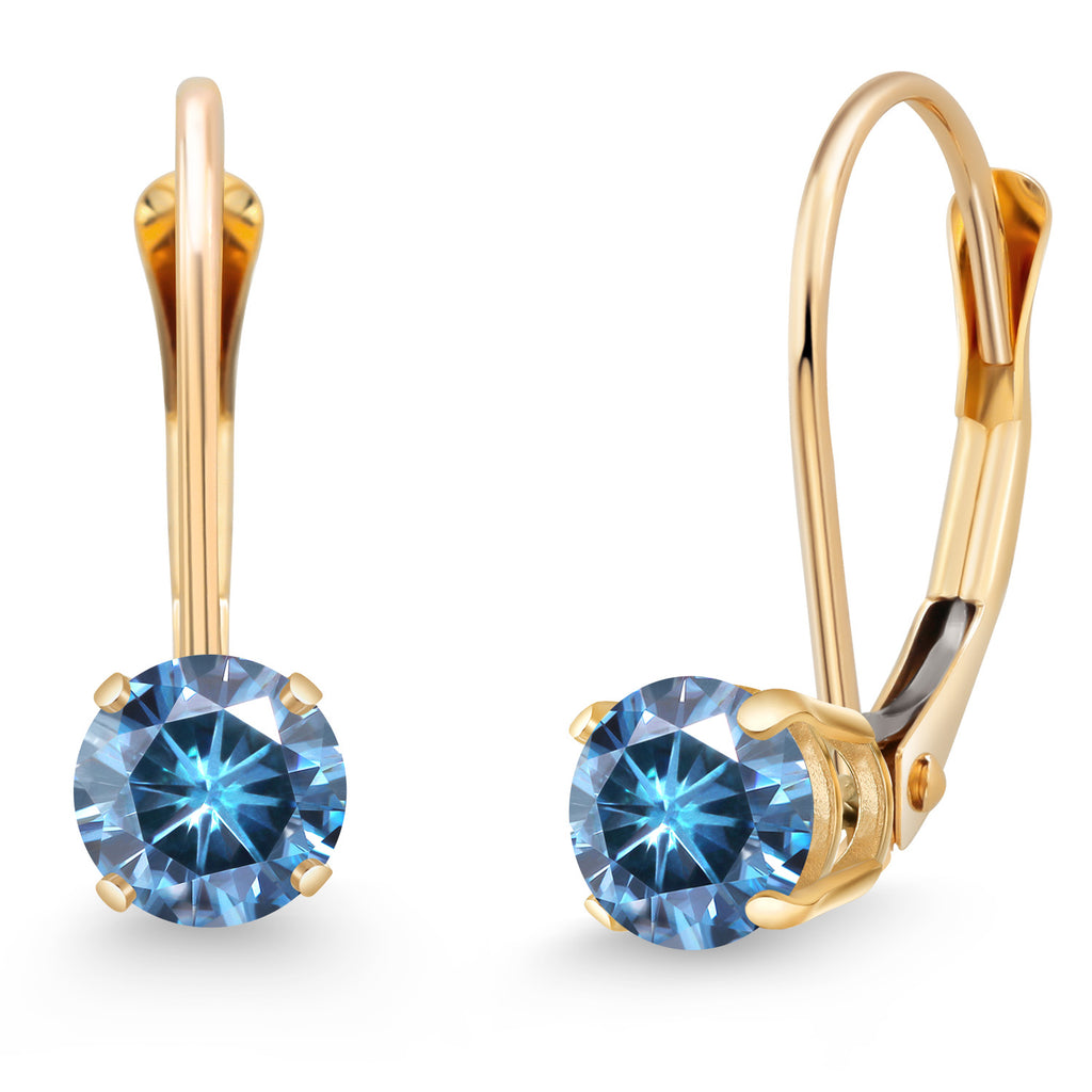 Persian Blue Moissanite - April_Earrings in 14K Yellow Gold