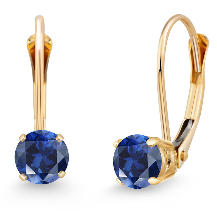 Blue Created Sapphire - September_Earrings in 14K Yellow Gold
