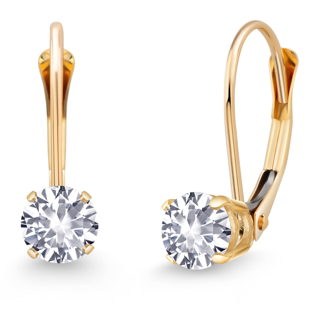 White Created Sapphire - September_Earrings in 14K Yellow Gold
