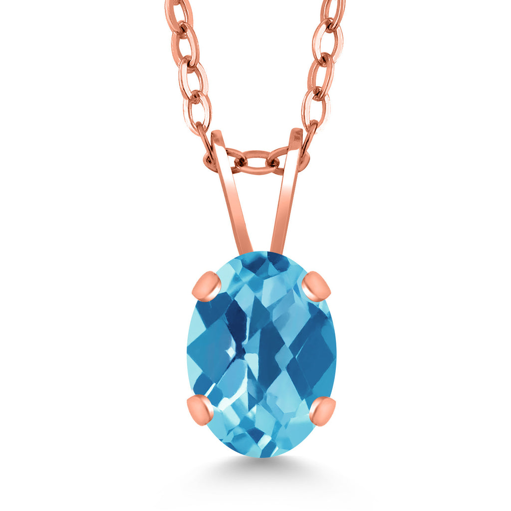 Swiss Blue Topaz-Checkerboard - November_Pendant in 925 Rose Gold Plated Silver