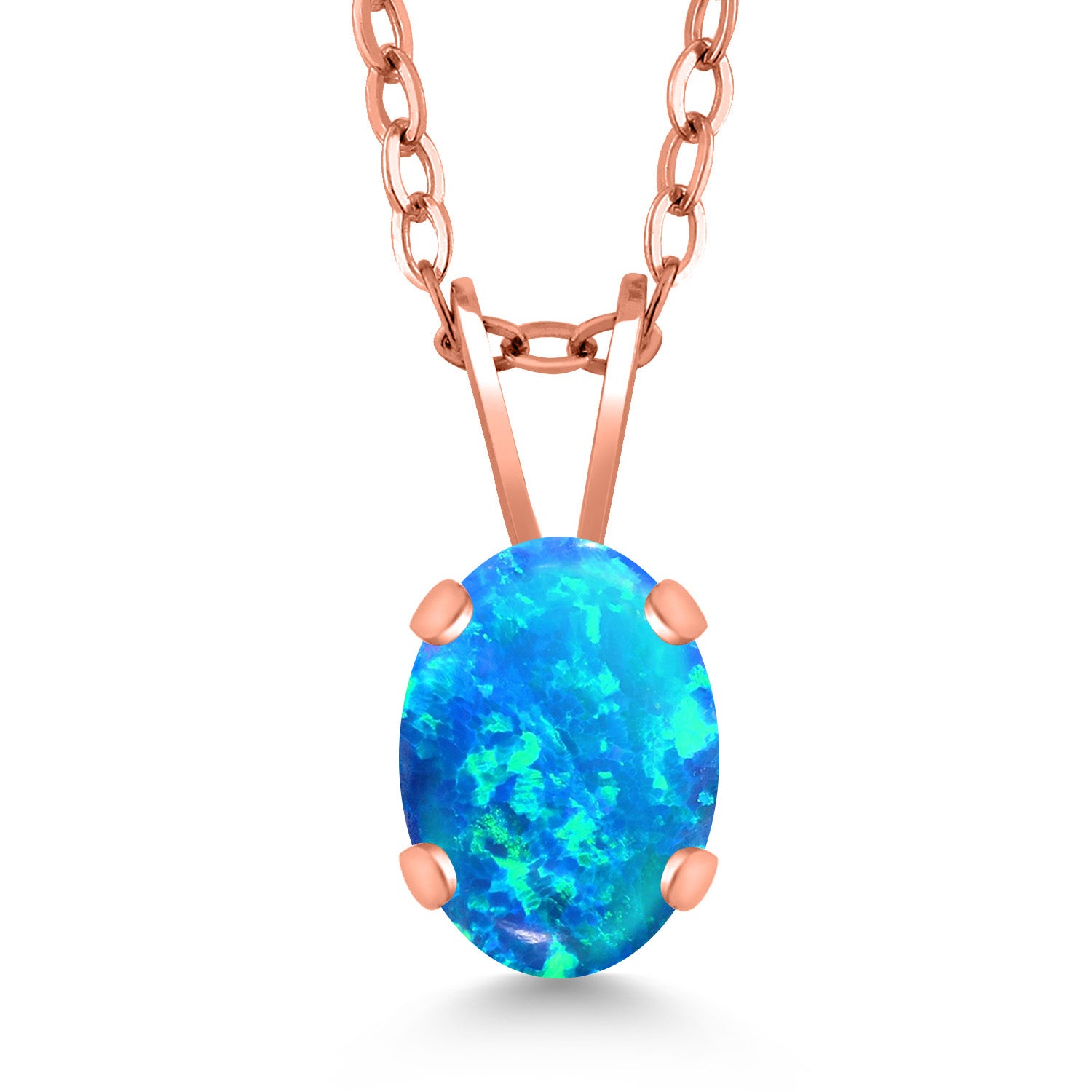 Blue Opal - October_Pendant in 925 Rose Gold Plated Silver