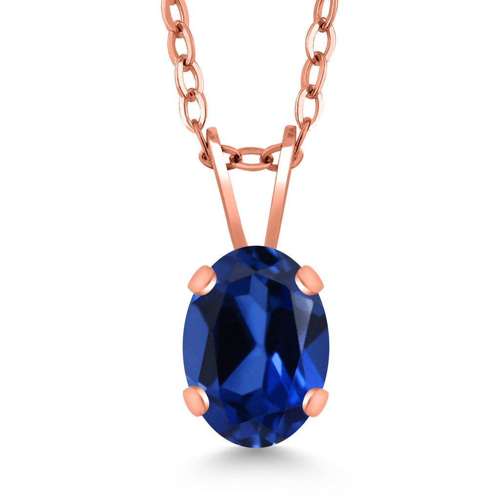 Blue Created Sapphire - September_Pendant in 925 Rose Gold Plated Silver
