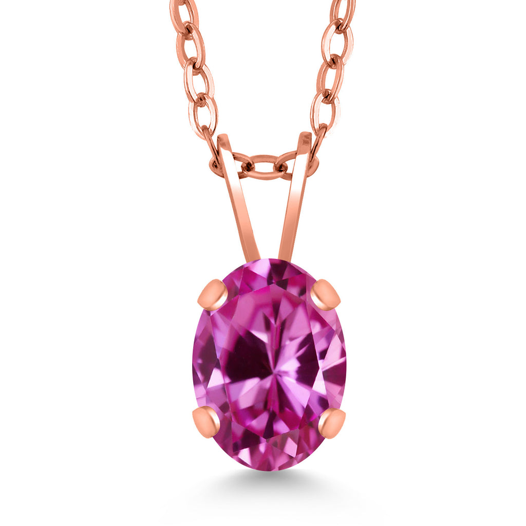 Pink Created Sapphire - September_Pendant in 925 Rose Gold Plated Silver