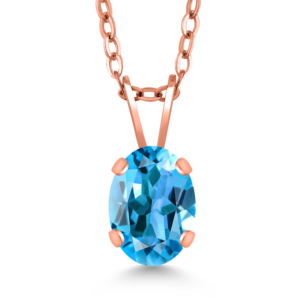 Swiss Blue Topaz - November_Pendant in 925 Rose Gold Plated Silver