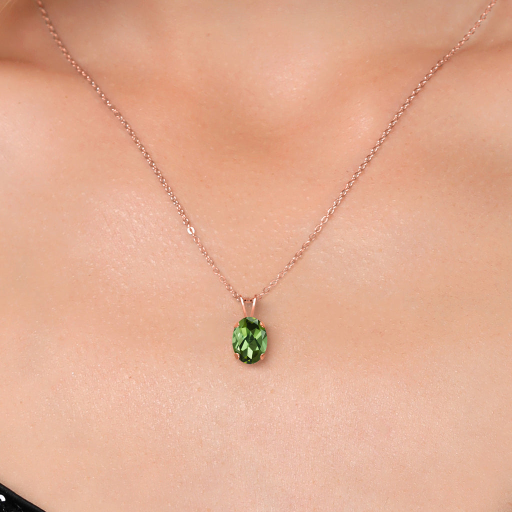Green Tourmaline - October_Pendant in 925 Rose Gold Plated Silver