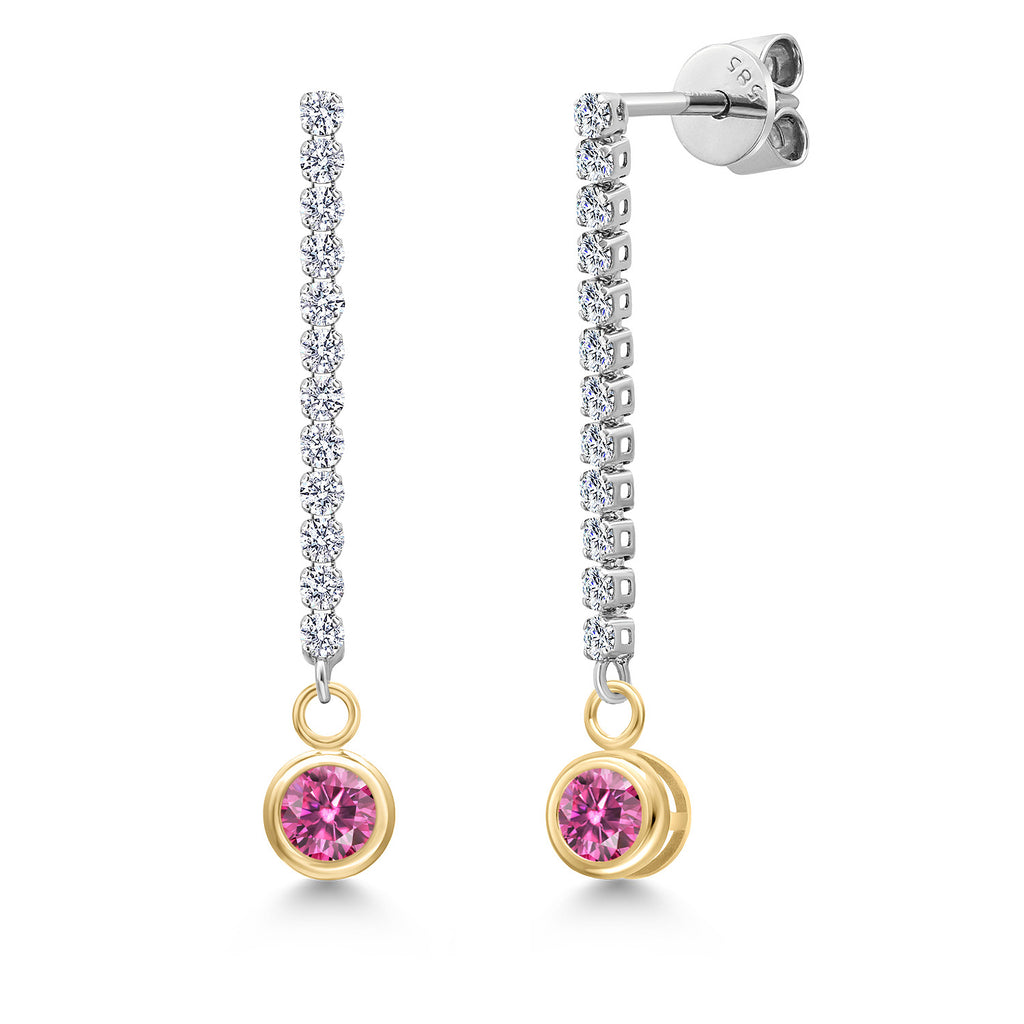 Pink Moissanite - April_Earrings in 14K Two Tone Gold