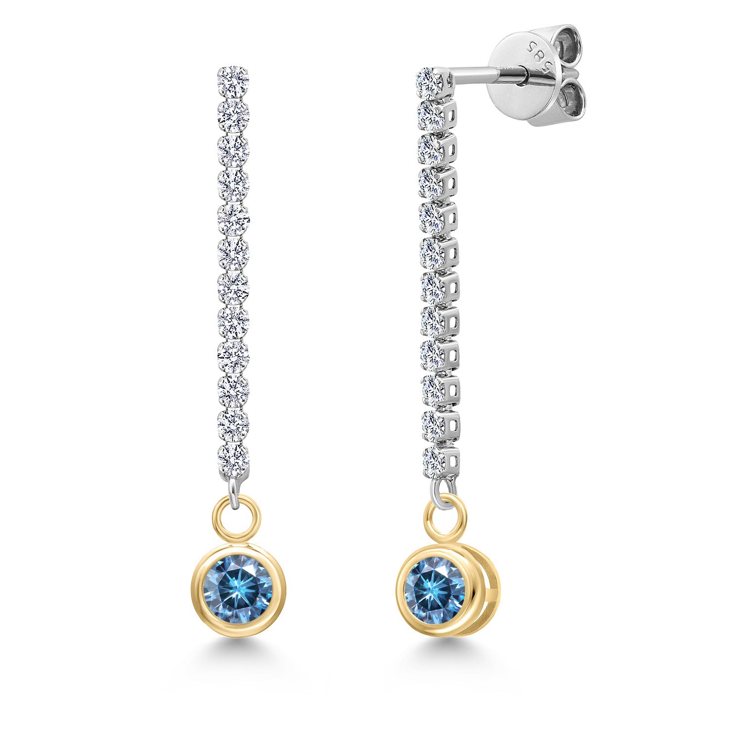 Persian Blue Moissanite - April_Earrings in 14K Two Tone Gold