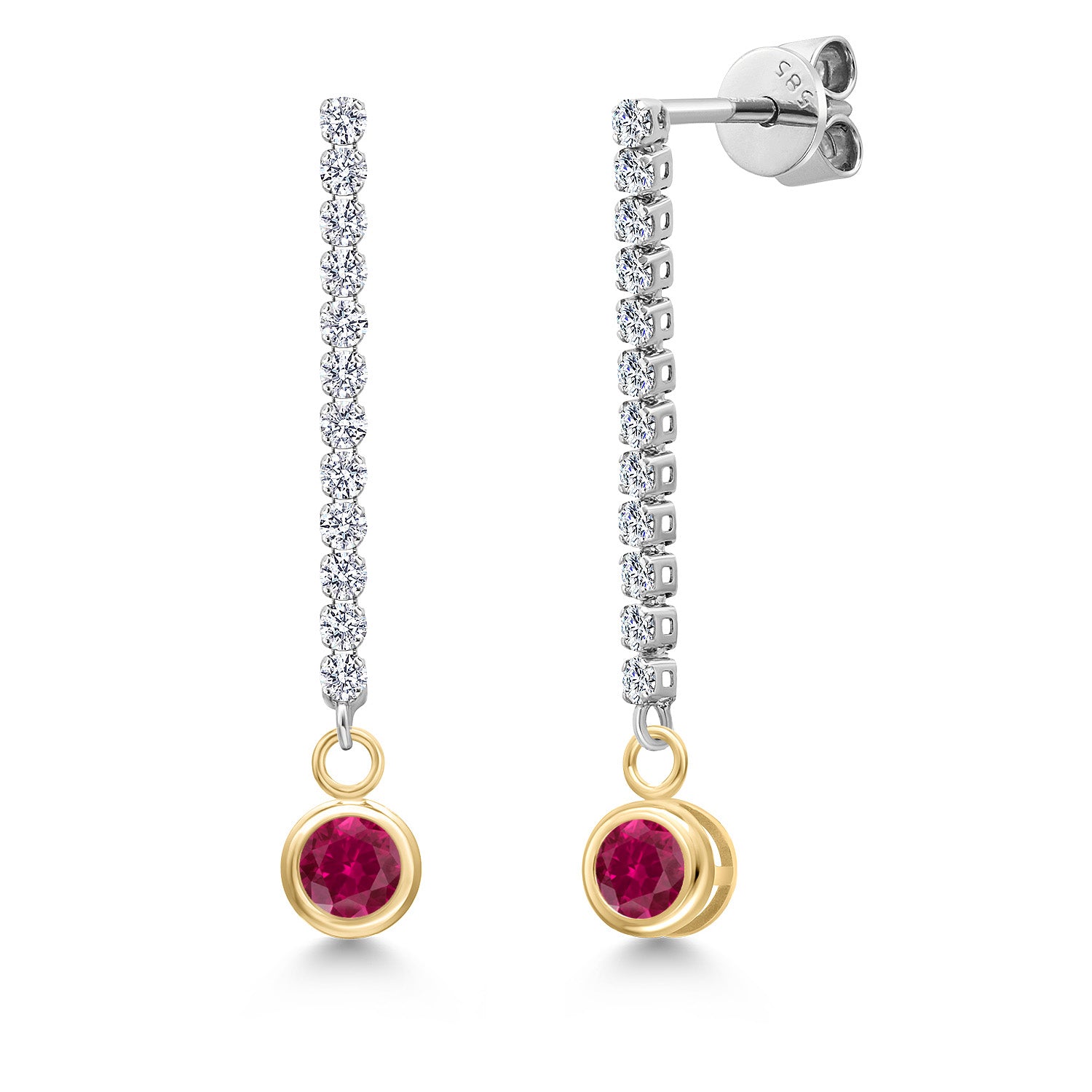 Created Ruby - July_Earrings in 14K Two Tone Gold