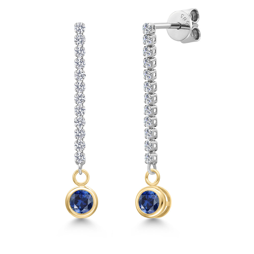 Blue Created Sapphire - September_Earrings in 14K Two Tone Gold