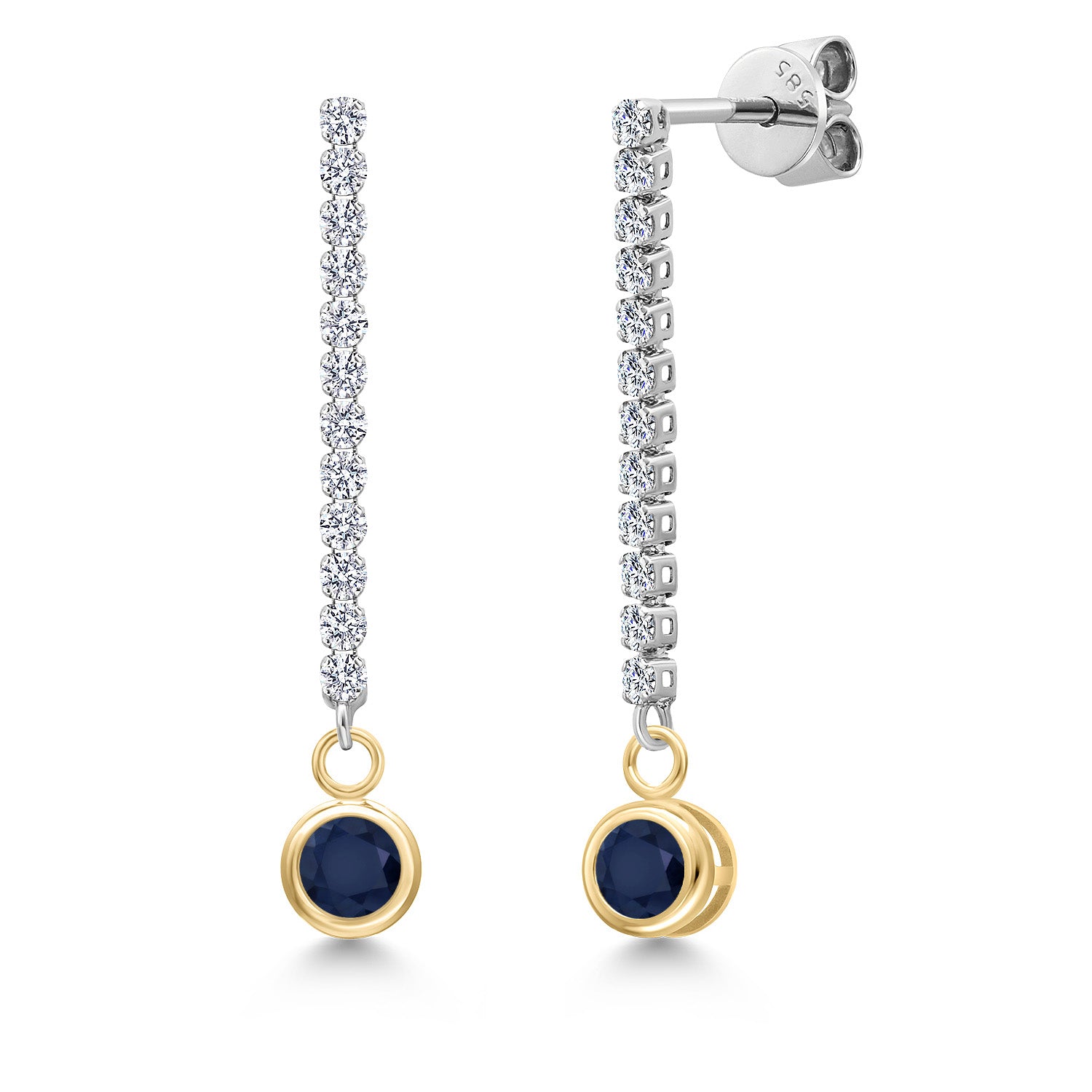 Blue Sapphire - September_Earrings in 14K Two Tone Gold