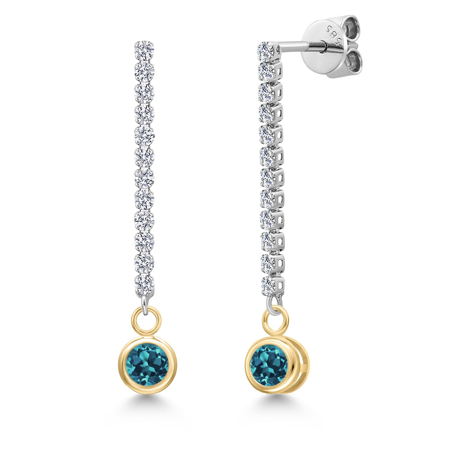 London Blue Topaz - November_Earrings in 14K Two Tone Gold