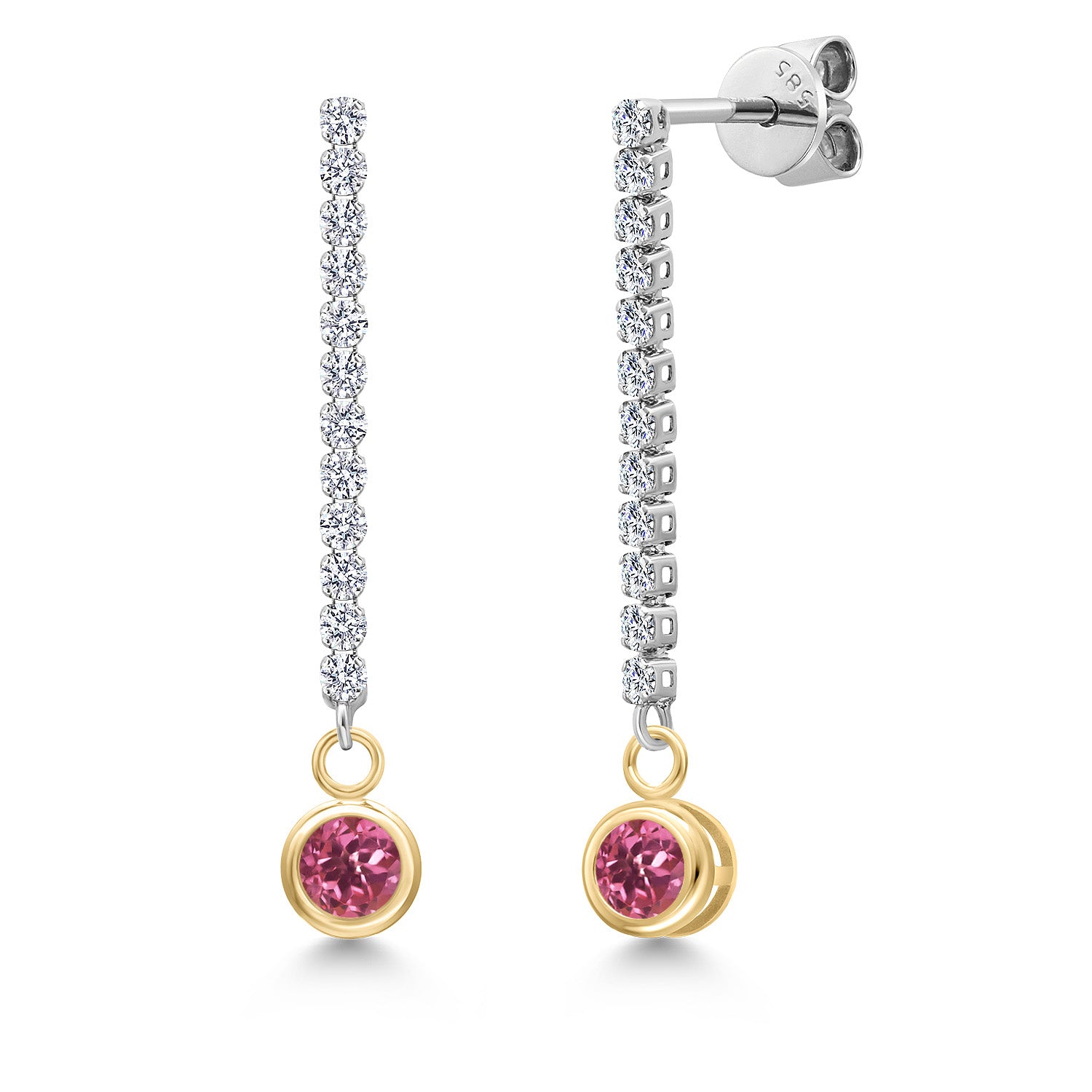 Pink Tourmaline - October_Earrings in 14K Two Tone Gold