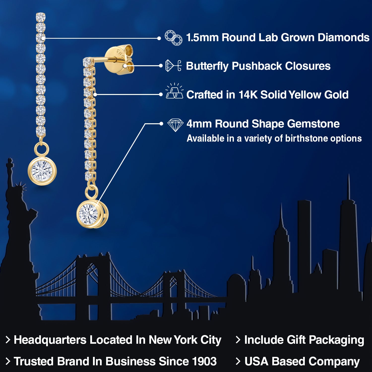 Near Colorless (GH) and E - F_Earrings in 14K Yellow Gold