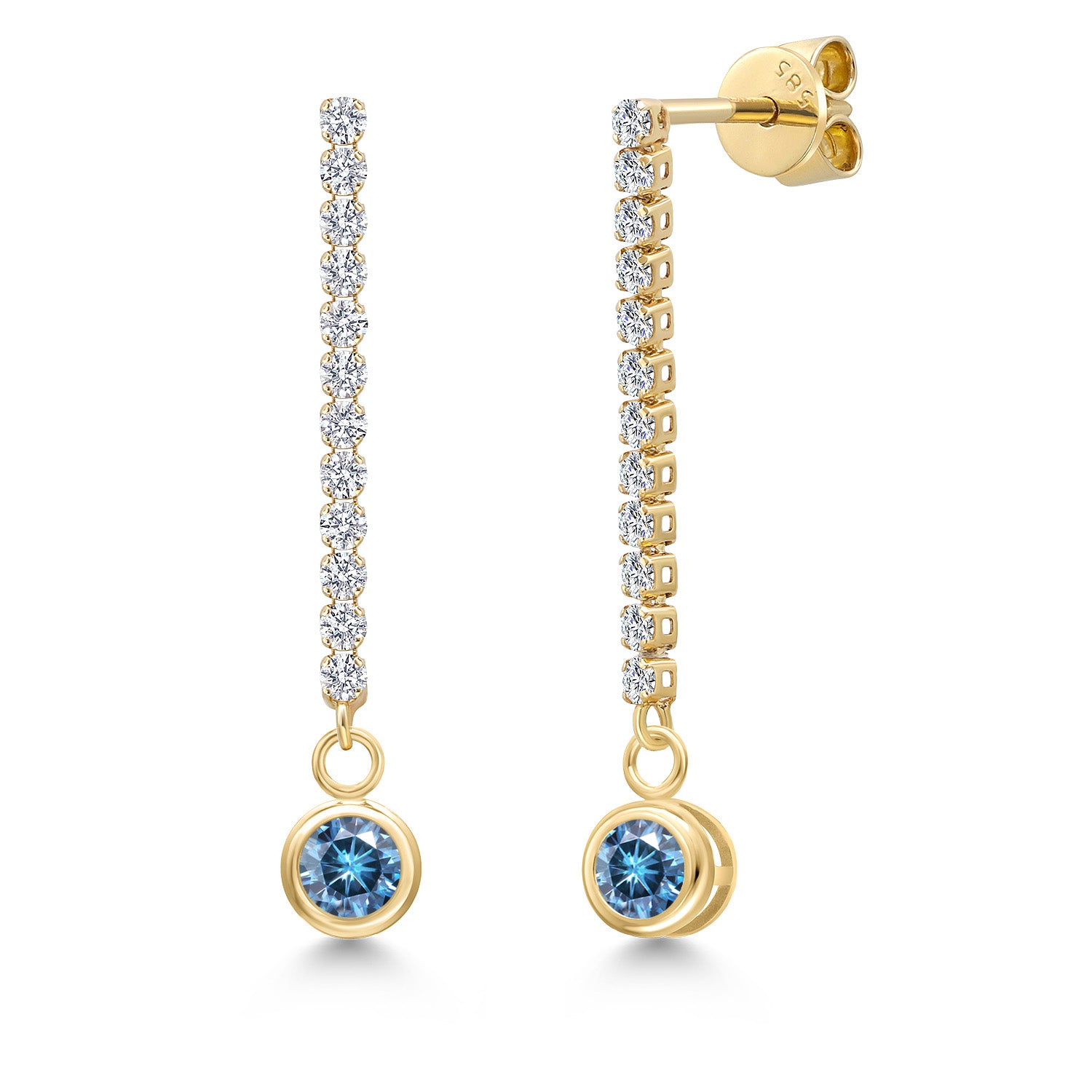 Persian Blue Moissanite - April_Earrings in 14K Yellow Gold
