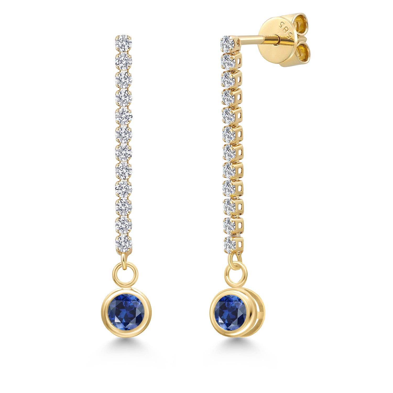 Blue Created Sapphire - September_Earrings in 14K Yellow Gold
