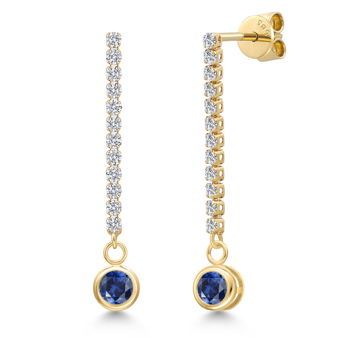 Blue Created Sapphire - September_Earrings in 14K Yellow Gold