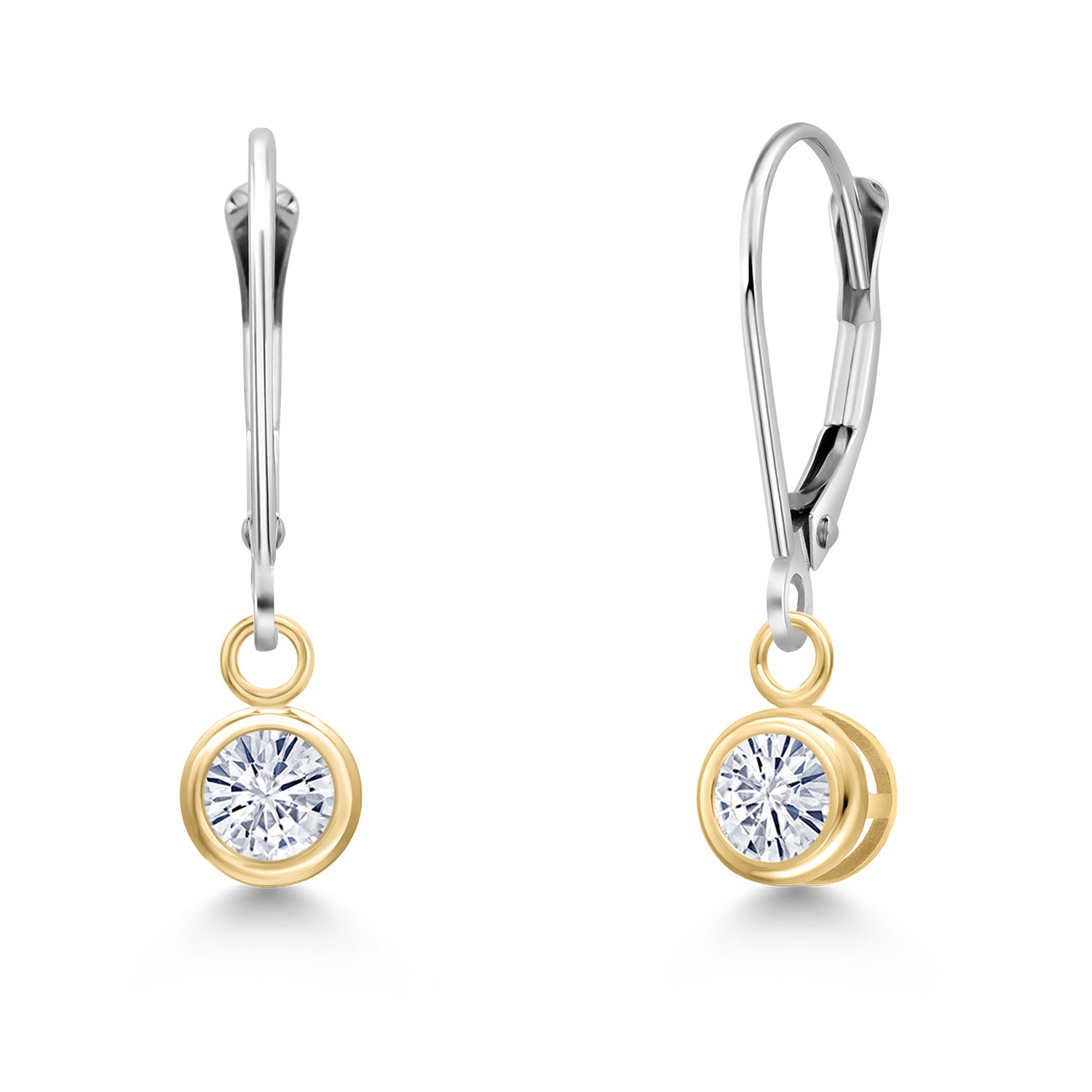 White Moissanite - April_Earrings in 14K Two Tone Gold