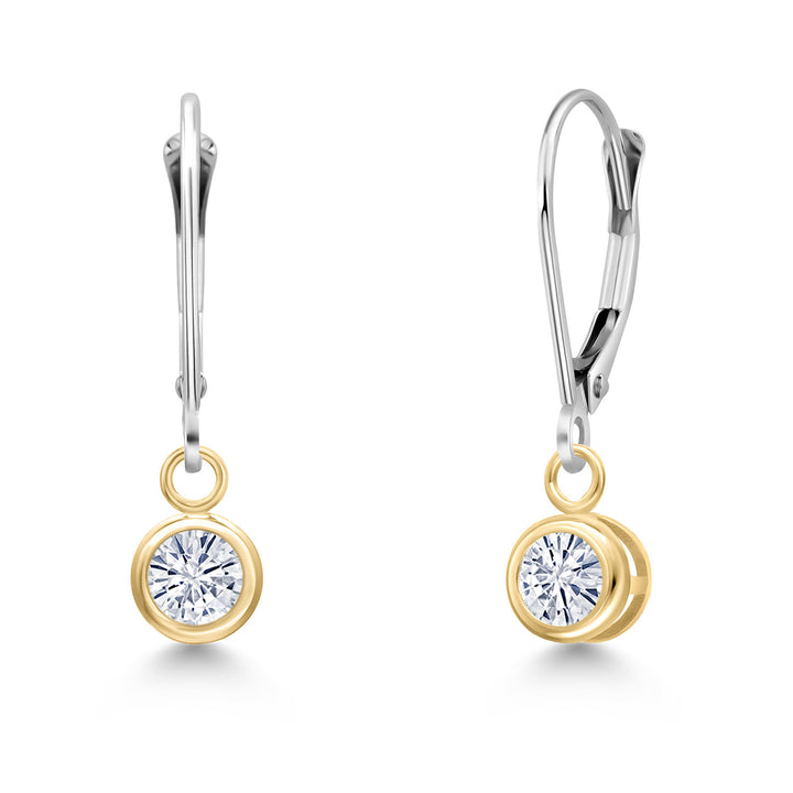 White Moissanite - April_Earrings in 14K Two Tone Gold