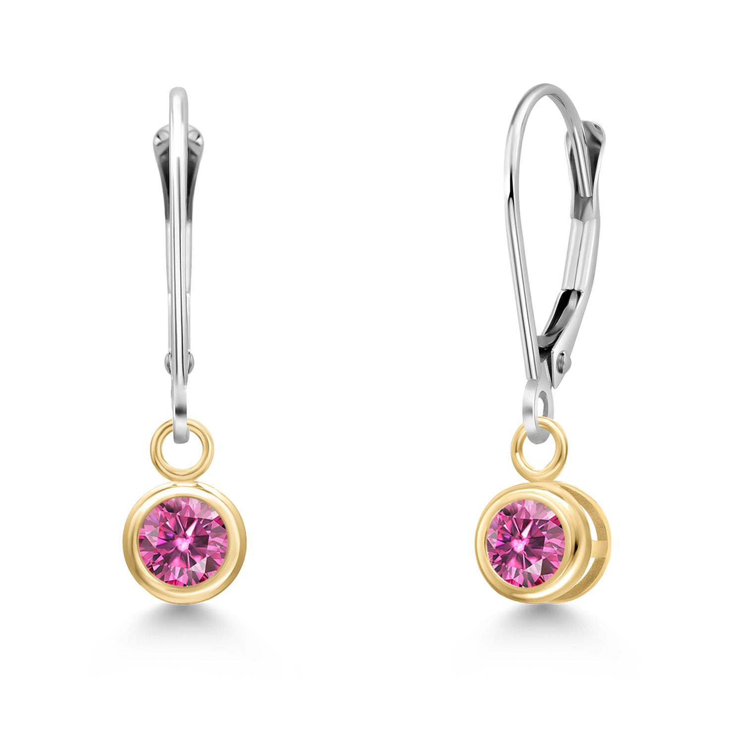 Pink Moissanite - April_Earrings in 14K Two Tone Gold