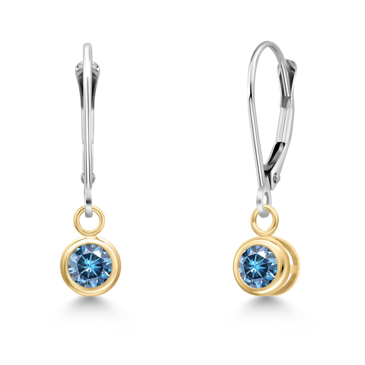 Persian Blue Moissanite - April_Earrings in 14K Two Tone Gold