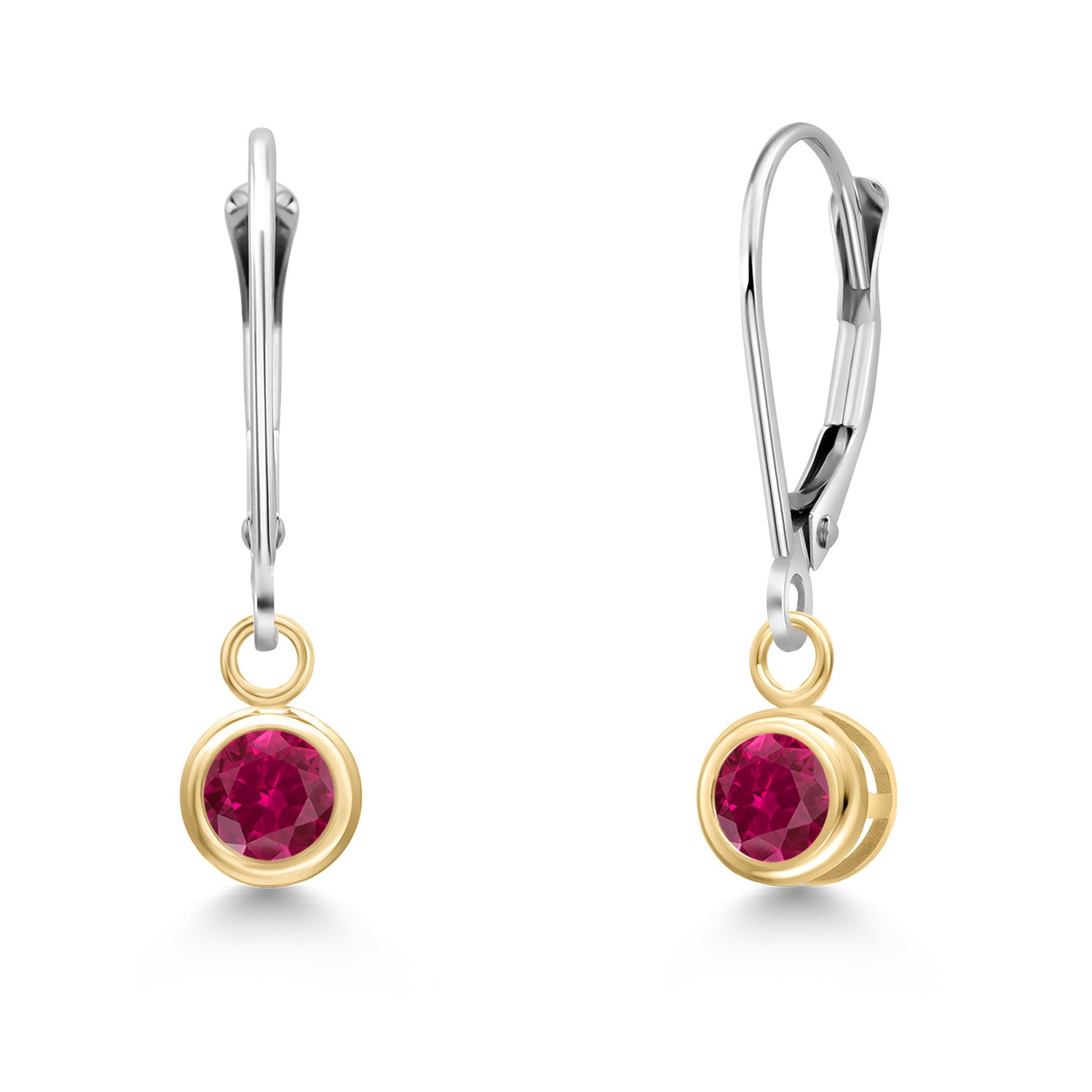 Created Ruby - July_Earrings in 14K Two Tone Gold