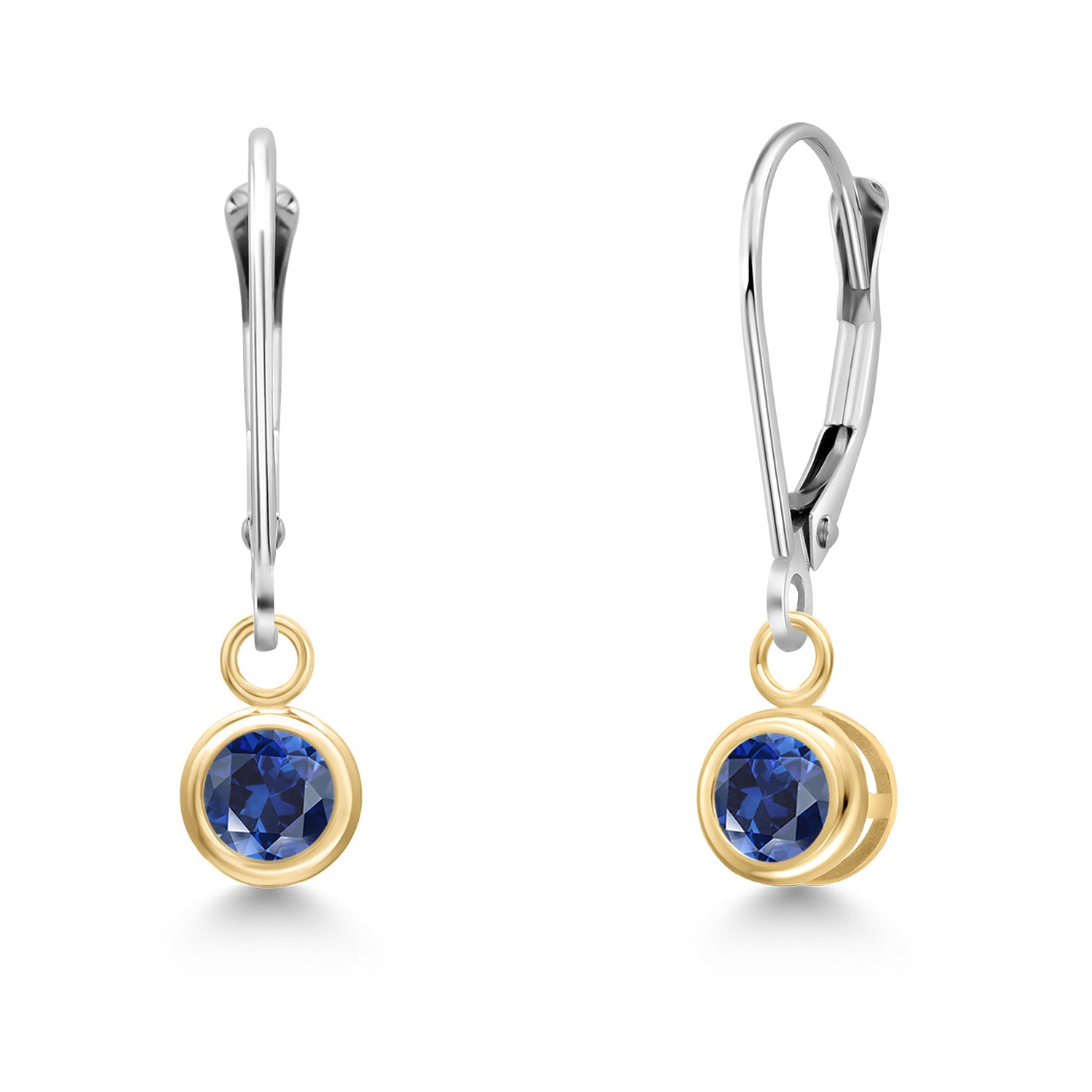 Blue Created Sapphire - September_Earrings in 14K Two Tone Gold