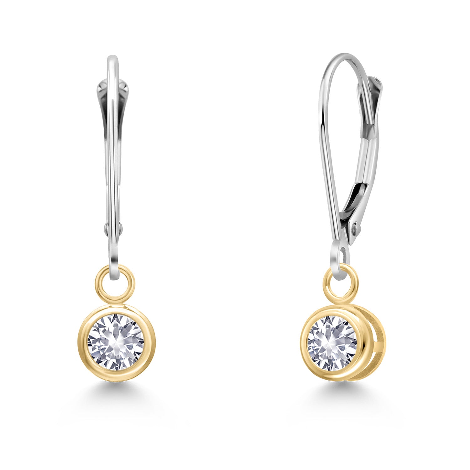 White Created Sapphire - September_Earrings in 14K Two Tone Gold