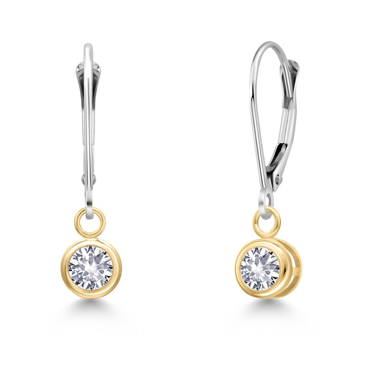 White Created Sapphire - September_Earrings in 14K Two Tone Gold