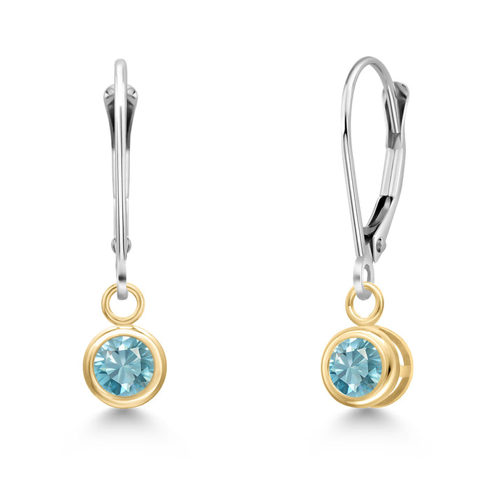 Blue Zircon_Earrings in 14K Two Tone Gold