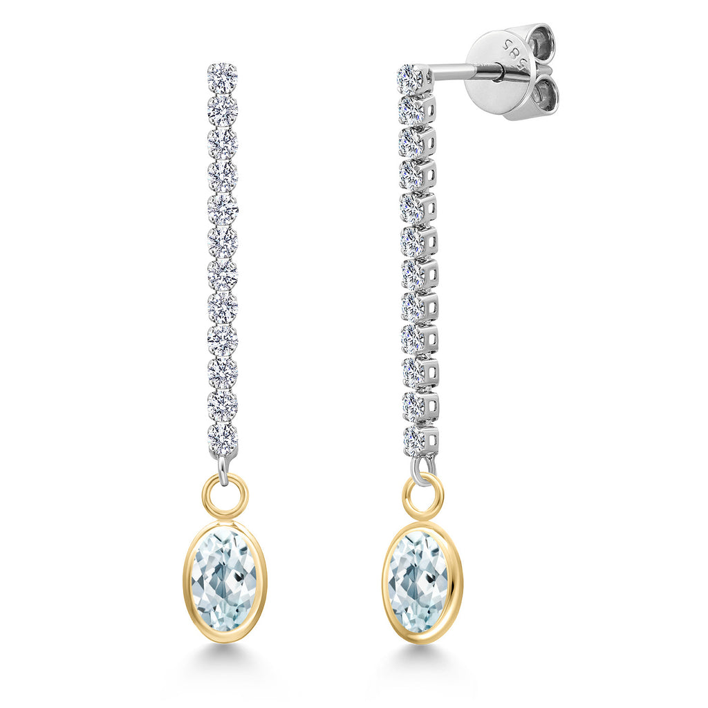 Aquamarine - March_Earrings in 14K Two Tone Gold