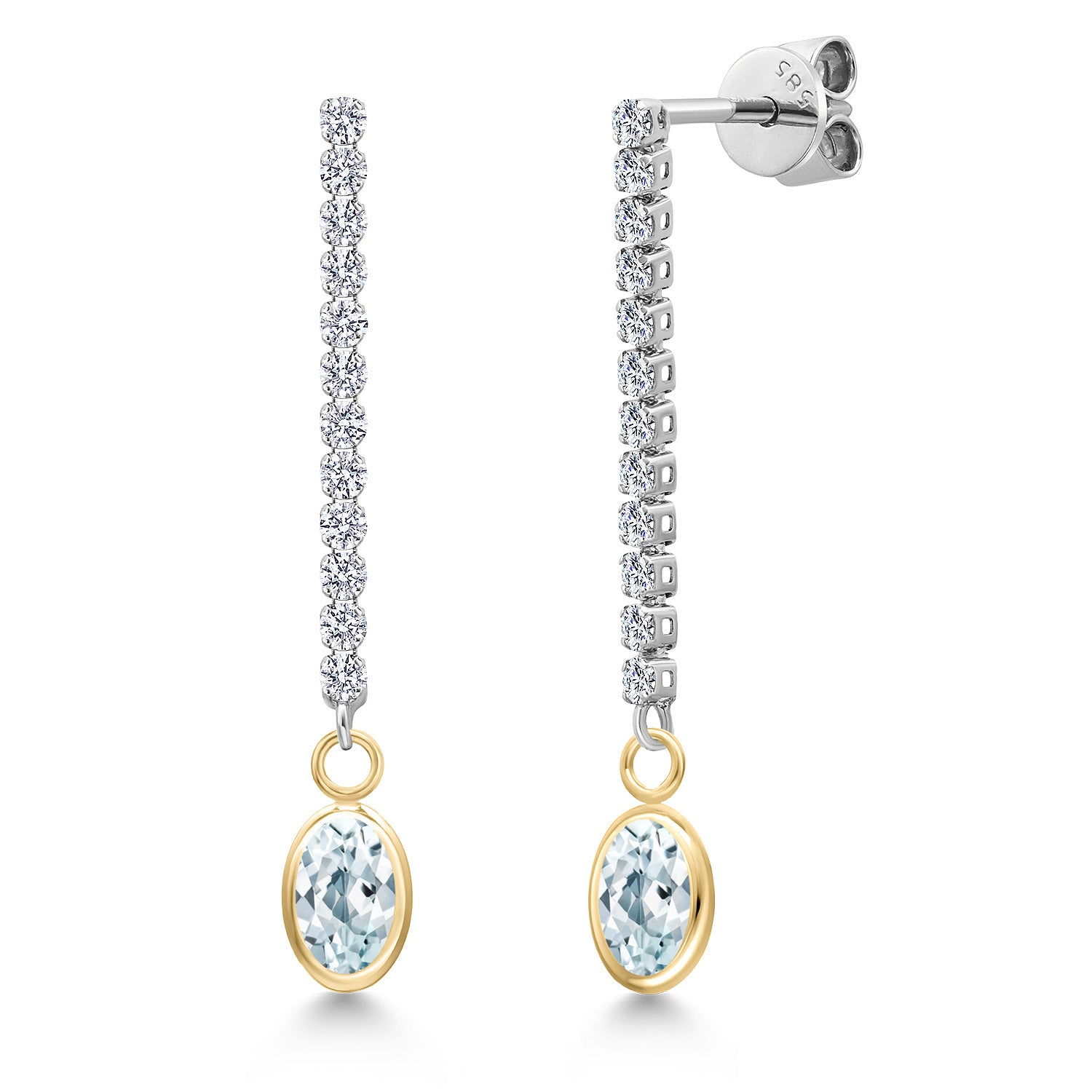 Aquamarine - March_Earrings in 14K Two Tone Gold